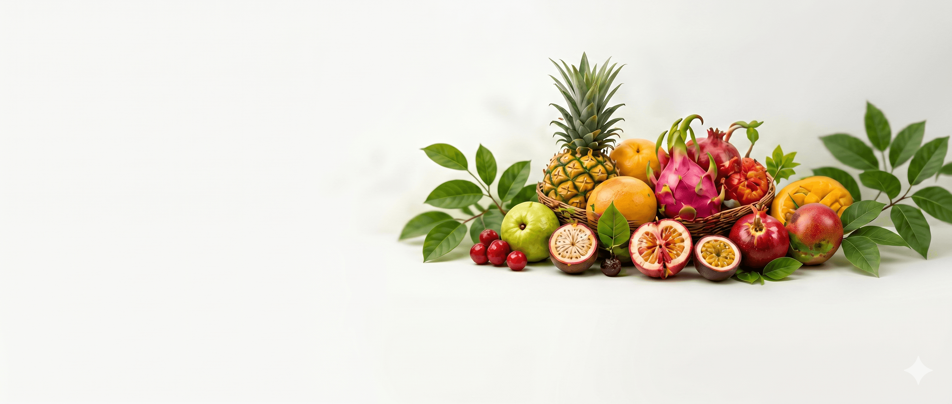 A vibrant assortment of fresh tropical and temperate fruits