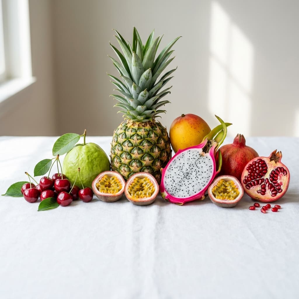 Fresh berries and citrus fruits arranged beautifully
