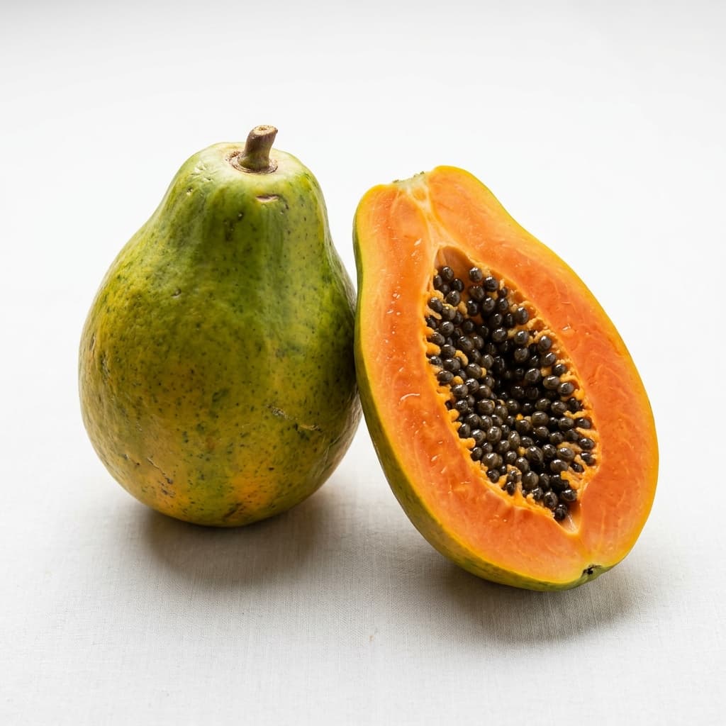 Halved papaya with seeds
