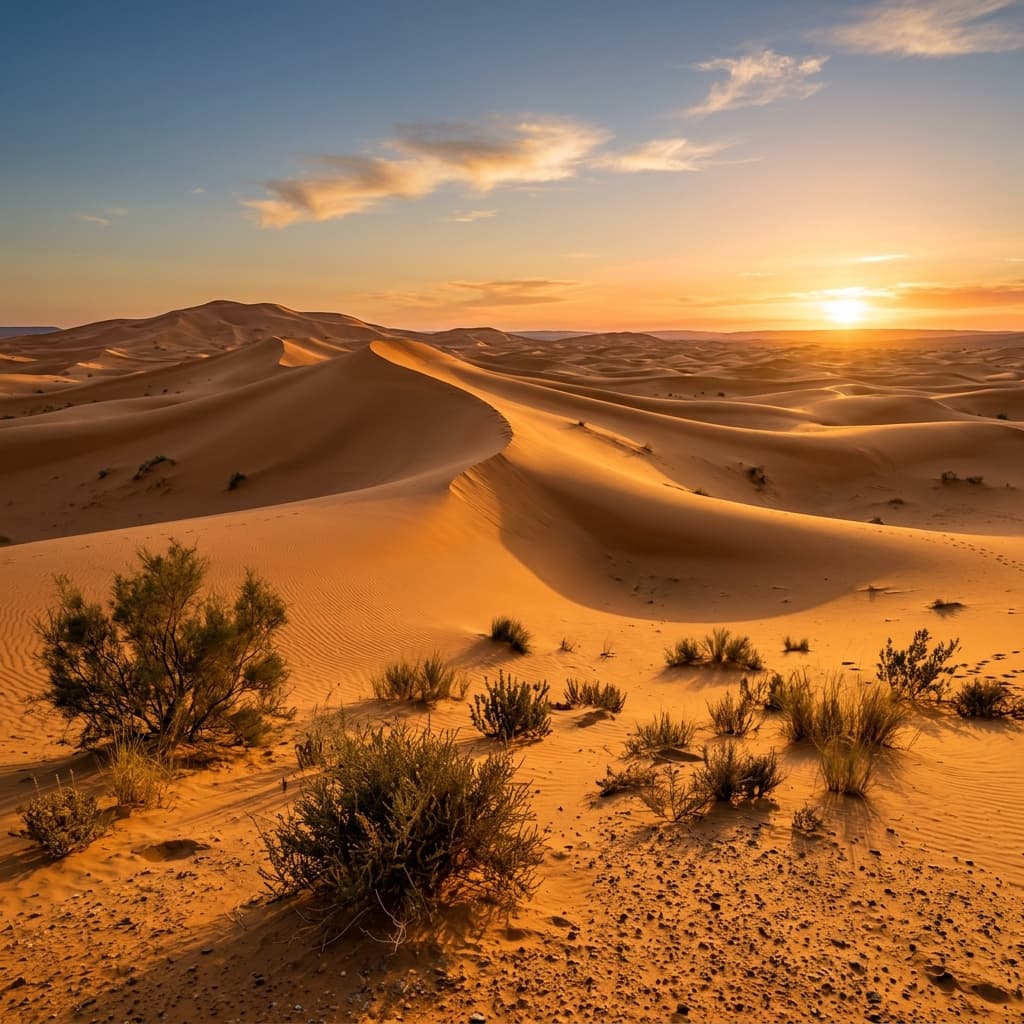 Rolling desert dunes with cacti